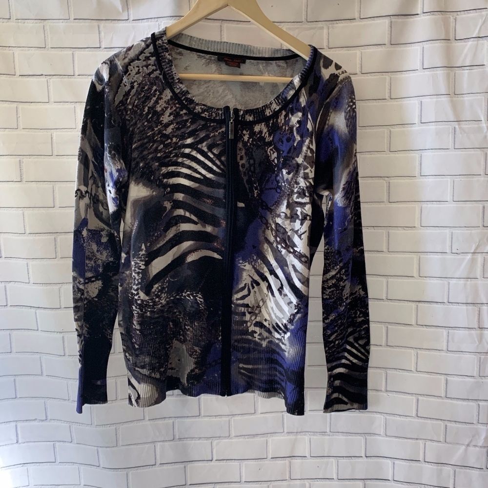Alison Sheri Abstract Black Print Cardigan Size XL